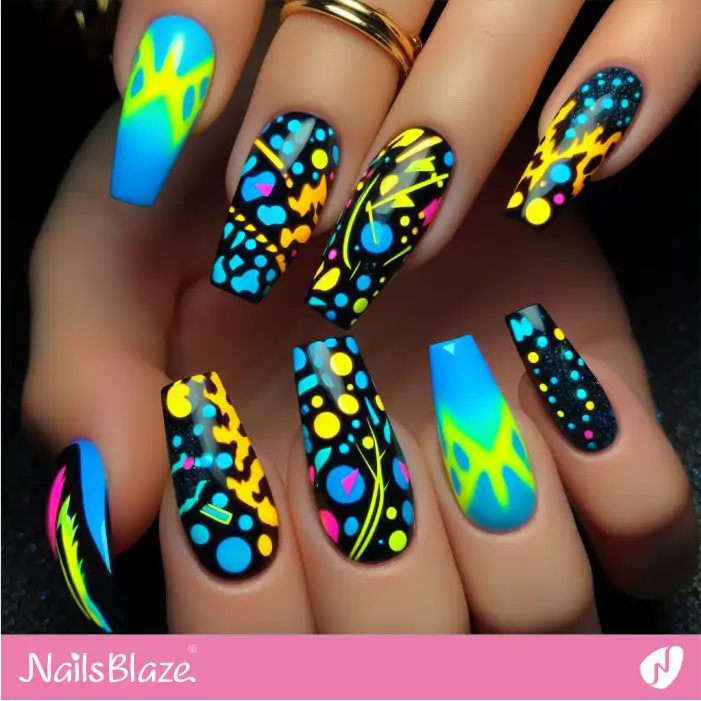 Abstract Neon Party Nails | Animal Print Nails - NB2629